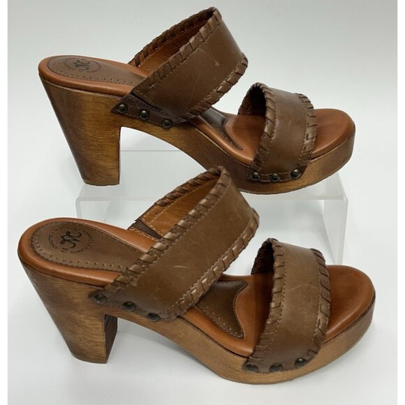 Johnston & Murphy Women's Clog Platform Sandal 8.5 Brown Leather Block Heel Boho - Picture 2 of 10